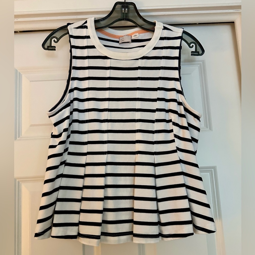 Anthropologie Sleeveless Navy and White Striped Top